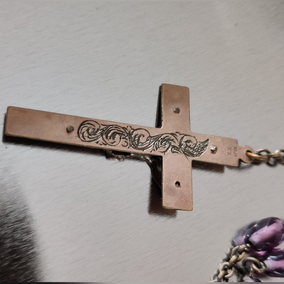 Antique 1909 Brass and Amethyst Glass Rosary - Picture 13 of 13